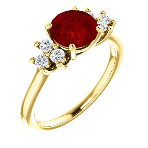 14kt Yellow Gold 1.85 ct Chatham Created Ruby and 1/8 ct Diamond Ring