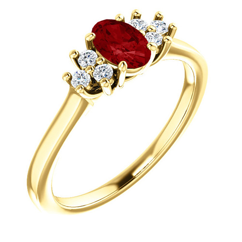 14kt Yellow Gold 3/5 ct Oval Ruby and 1/8 ct Diamond Ring