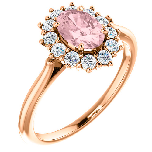 14k Rose Gold 3/4 ct Oval Morganite Ring with 1/3 ct Diamonds