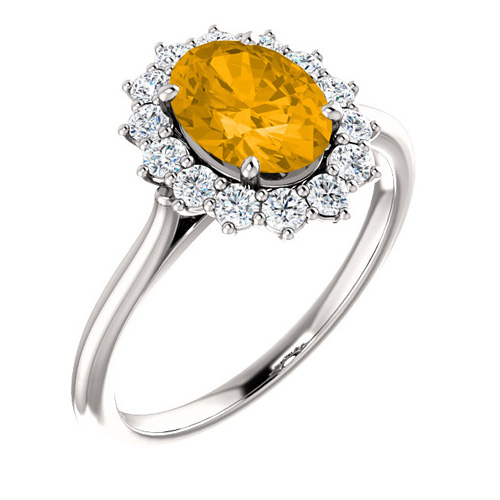 14kt White Gold Halo Style 1.2 ct Citrine Ring with 3/8 ct Diamonds