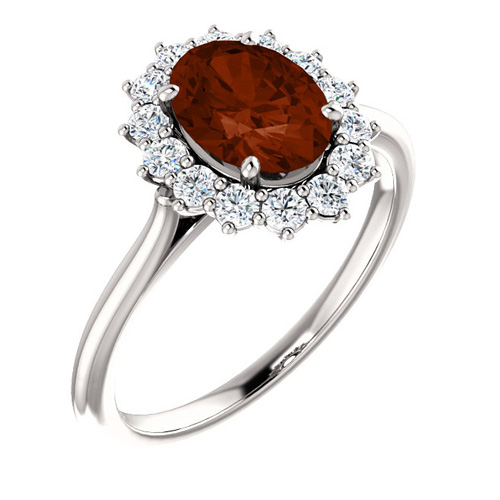 14kt White Gold Halo Style 2 ct Garnet Ring with 3/8 ct Diamonds