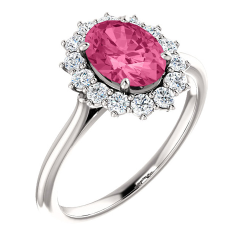 14kt White Gold 1.35 ct Pink Tourmaline Halo Diamond Ring