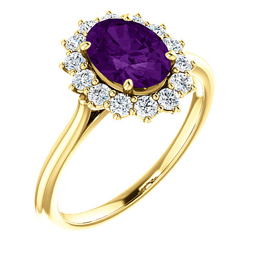 14kt Yellow Gold Halo Style 1.2 ct Amethyst Ring with 3/8 ct Diamonds