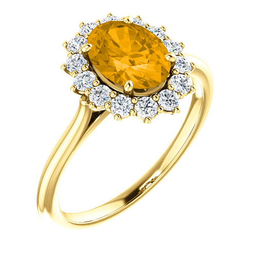 14kt Yellow Gold Halo Style 1.2 ct Citrine Ring with 3/8 ct Diamonds