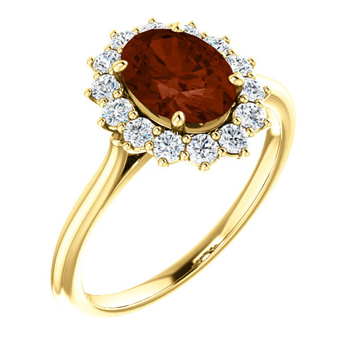 14kt Yellow Gold Halo Style 2 ct Garnet Ring with 3/8 ct Diamonds