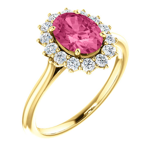 14kt Yellow Gold 1.35 ct Pink Tourmaline Halo Diamond Ring