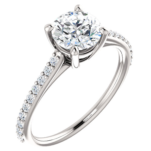 14kt White Gold 1 ct Forever One Moissanite and 1/5 ct Diamond Ring