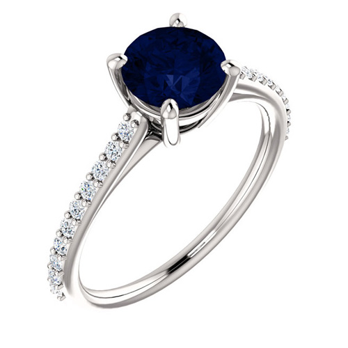 14kt White Gold 1.5 ct Created Sapphire and 1/5 ct Diamond Ring