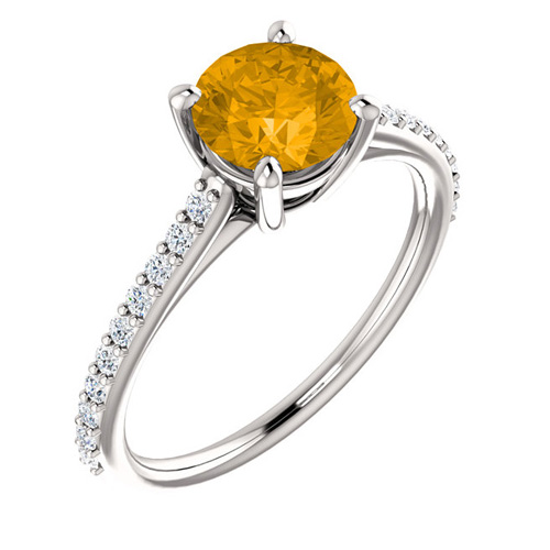 14kt White Gold 1 ct Round Citrine and 1/5 ct Diamond Ring