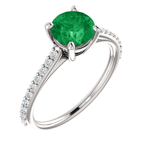 14k White Gold 1 ct Created Emerald and 1/5 ct Diamond Engagement Ring