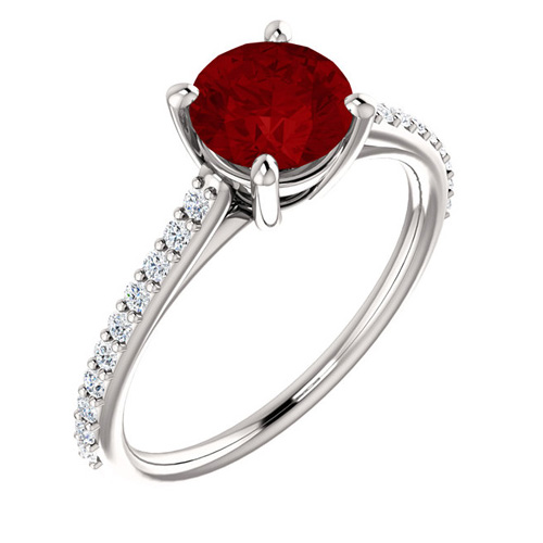 14kt White Gold 1.5 ct Created Ruby and 1/5 ct Diamond Ring