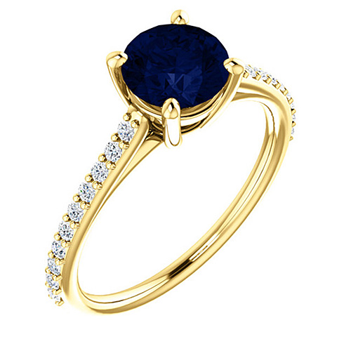 14kt Yellow Gold 1.5 ct Created Sapphire and 1/5 ct Diamond Ring