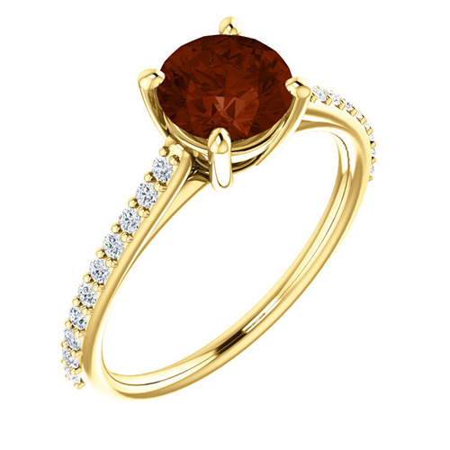 14k Yellow Gold 1.35 ct Round Garnet and 1/5 ct Diamond Engagement Ring