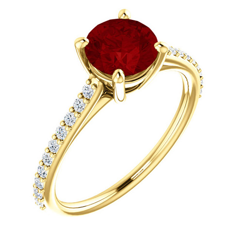 14kt Yellow Gold 1.5 ct Created Ruby and 1/5 ct Diamond Ring