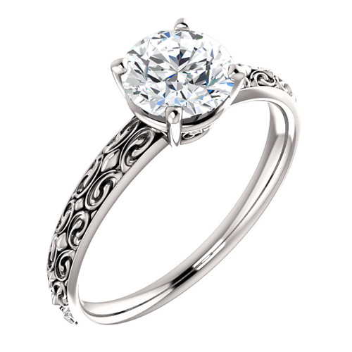14kt White Gold Vintage-Style 1 ct Forever One Moissanite Ring