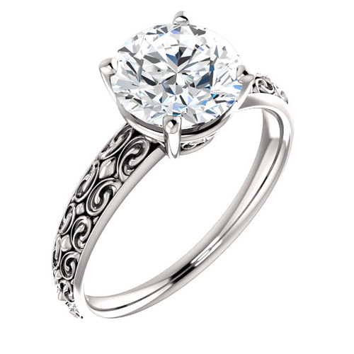 14kt White Gold Vintage-Style 2 ct Forever One Moissanite Ring