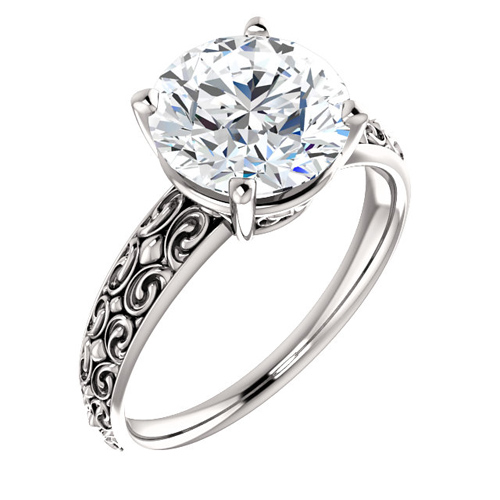14kt White Gold Vintage-Style 3 ct Forever One Moissanite Ring