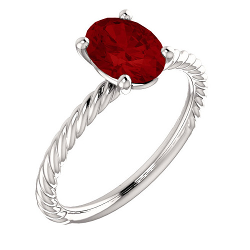 14kt White Gold 1 3/4 ct Oval Chatham Created Ruby Rope Ring