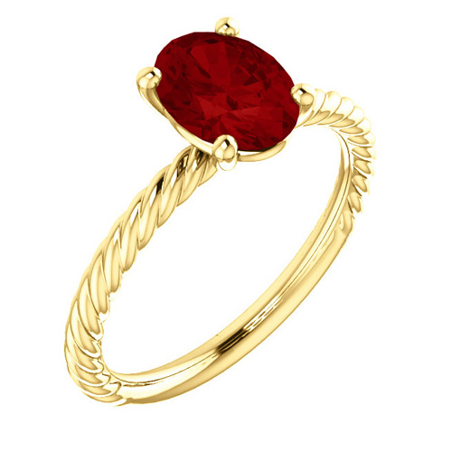 14kt Yellow Gold 1 3/4 ct Oval Chatham Created Ruby Rope Ring