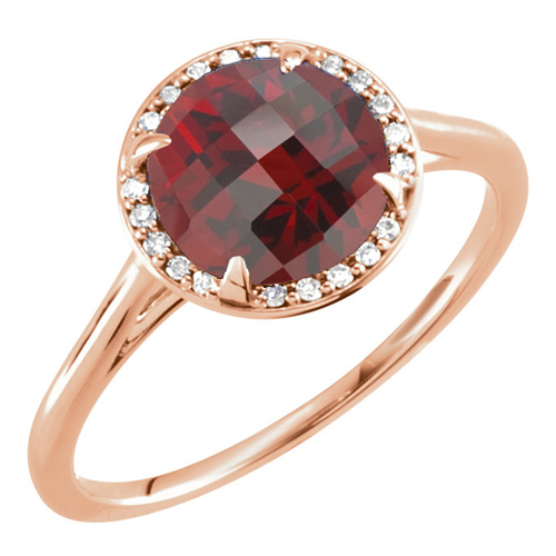 14kt Rose Gold 2.35 ct Garnet Halo Style Ring with Diamonds