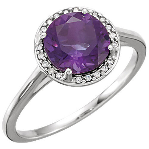 14kt White Gold 1.75 ct Amethyst Halo Style Ring with Diamonds