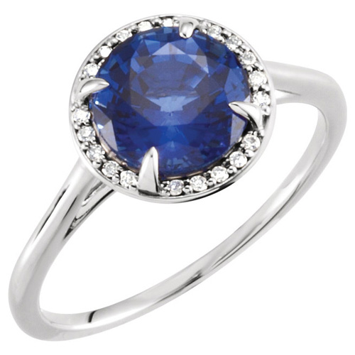 14k White Gold 2.75ct Chatham Created Blue Sapphire Diamond Halo Ring