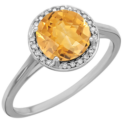 14kt White Gold 1.75 ct Citrine Halo Style Ring with Diamonds