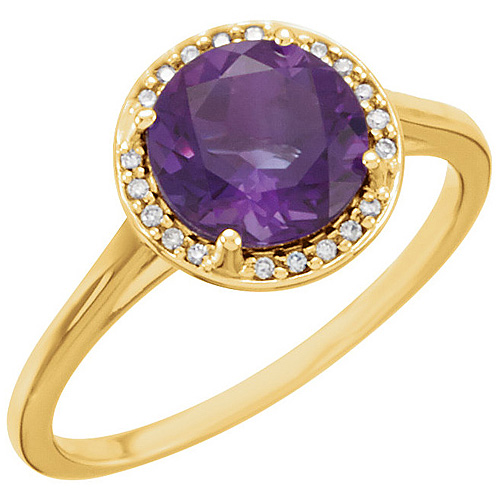 14kt Yellow Gold 1.75 ct Amethyst Halo Style Ring with Diamonds