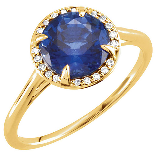 14k Yellow Gold 2.75ct Chatham Created Blue Sapphire Diamond Halo Ring
