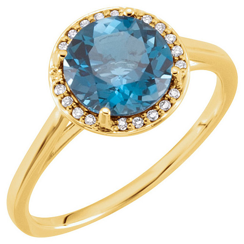 14k Yellow Gold 2.4 ct London Blue Topaz Halo Style Ring with Diamonds