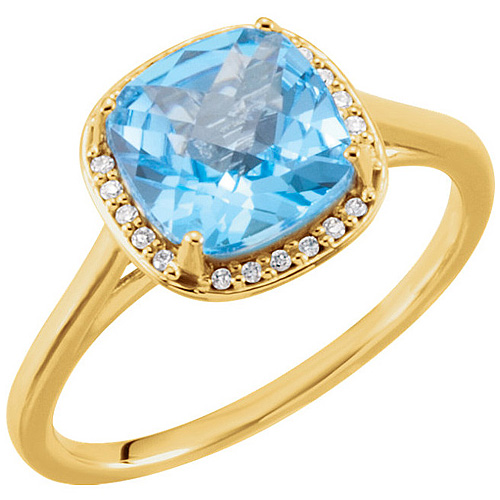 14k Yellow Gold 2.8ct Antique Square Swiss Blue Topaz Diamond Ring