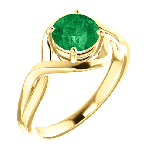 14kt Yellow Gold 1 ct Chatham Created Emerald Infinity Style Ring