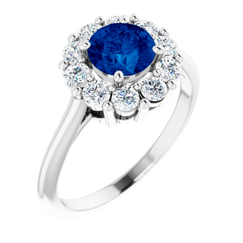 Sapphire and Diamond Halo Engagement Ring