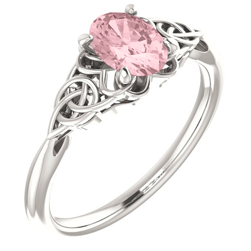 14k White Gold Oval Morganite Celtic Design Ring