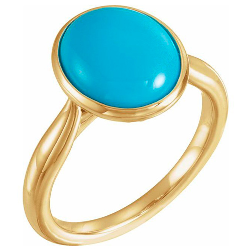 14k Yellow Gold Bezel Oval Turquoise Solitaire Ring