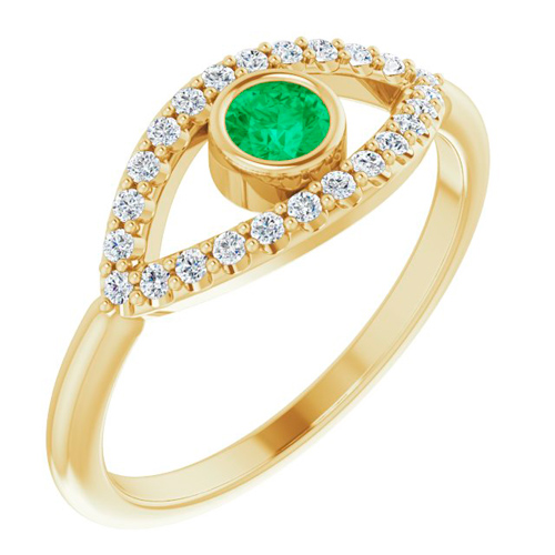 14k Yellow Gold Emerald and Yellow Sapphire Evil Eye Ring