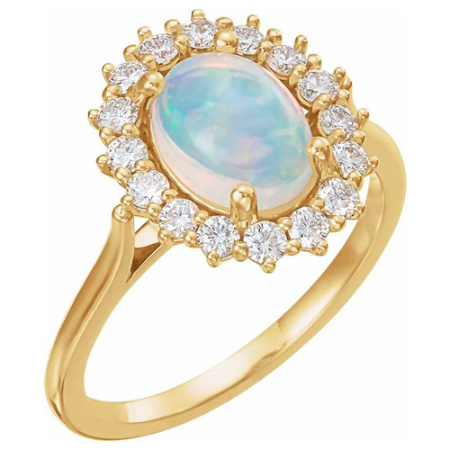 14k Yellow Gold Halo Ethiopian Opal Ring with Diamonds