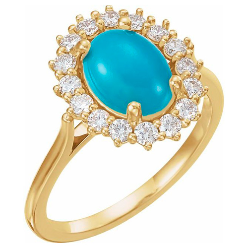 14k Yellow Gold Halo Turquoise Ring with Diamonds