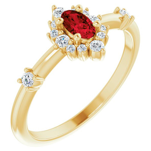 14k Yellow Gold 1/5 ct Oval Garnet and Diamond Halo Ring