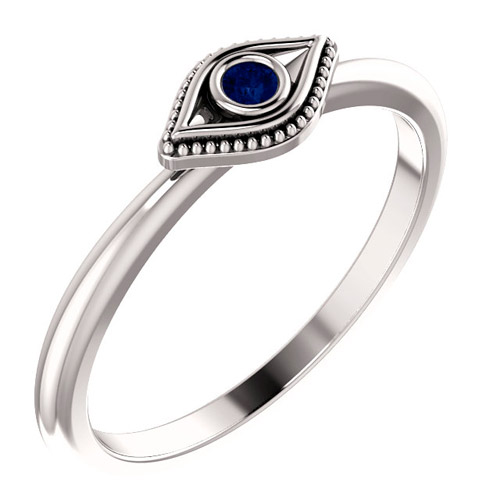 14k White Gold Stackable Blue Sapphire Evil Eye Ring
