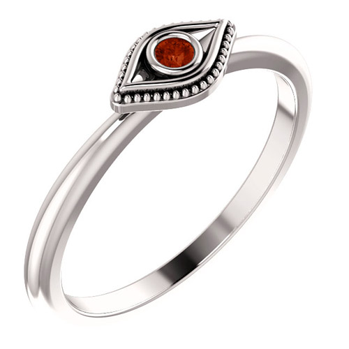 14k White Gold Stackable Garnet Evil Eye Ring