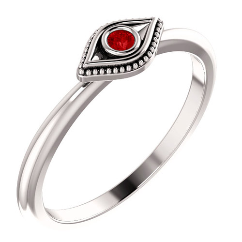 14k White Gold Stackable Ruby Evil Eye Ring