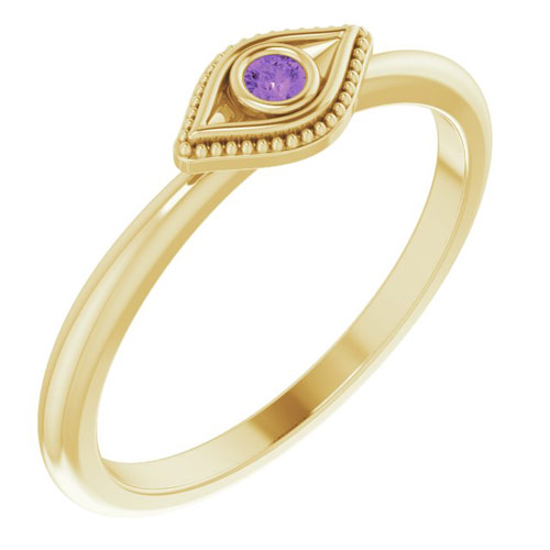 14k Yellow Gold Stackable Amethyst Evil Eye Ring