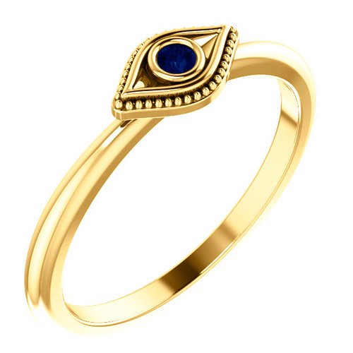 14k Yellow Gold Stackable Blue Sapphire Evil Eye Ring