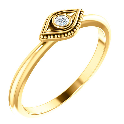 14k Yellow Gold Stackable .03 ct Diamond Evil Eye Ring