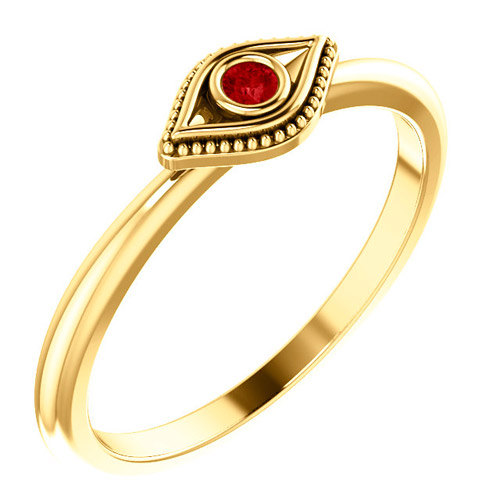 14k Yellow Gold Stackable Ruby Evil Eye Ring