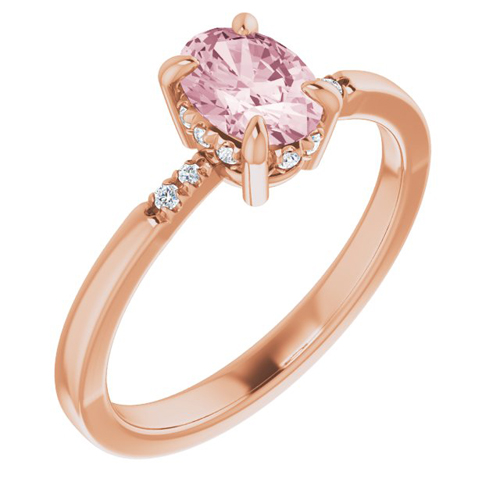 14k Rose Gold 3/4 ct Morganite Ring with French-Set Diamonds