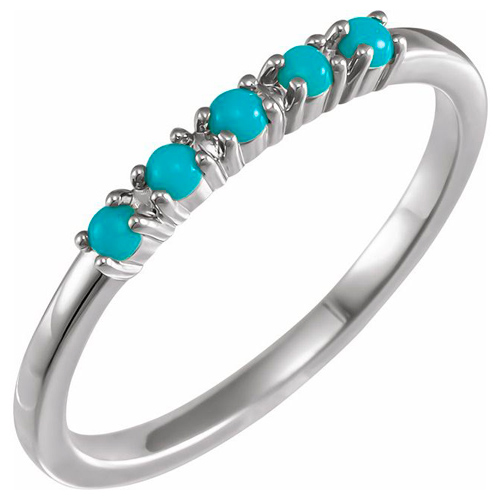 14k White Gold Five Stone Turquoise Stackable Ring