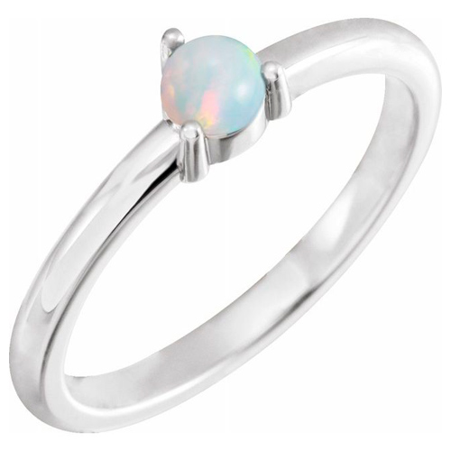 14k White Gold White Opal Cabochon Ring