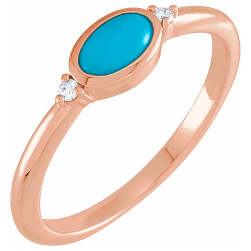 14k Rose Gold 6mm x 4mm Oval Turquoise Ring with Diamonds